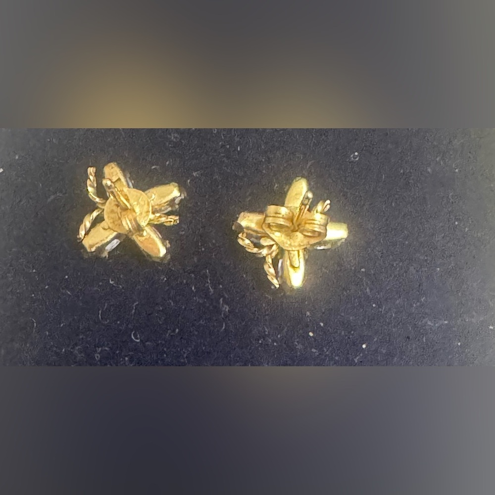 14K Solid Gold Butterfly Stud Earrings with Blue & Clear CZ Stones - Picture 3 of 4